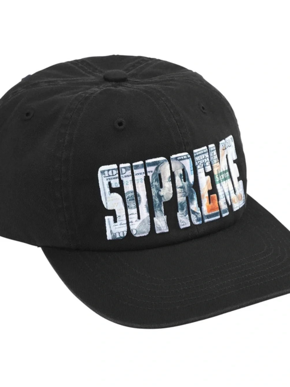 Supreme Black Cap with Money-Print Logo